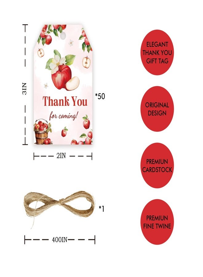 FORSHEEP 50pcs Apple Thank You Tags, You Are Apple-Solutely The Best Gift Tag with String for Appreciation Party, Sweet Apple Thank You Paper Tags for Teacher Week/Birthday Party Favors - Image 2